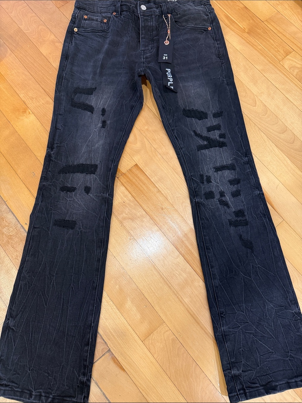 Purple-Brand - Men’s Black Distressed Bootcut Jeans 31